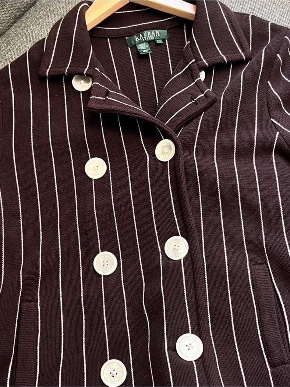Vintage Lauren Ralph Lauren Brown Pinstripe Double-Breasted coat